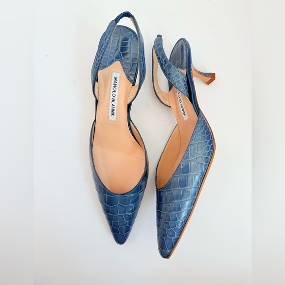 Manolo Blahnik Shoes - Manolo Blahnik Vintage Dark Blue Alligator Leather Carolyn slingback pumps EU 41